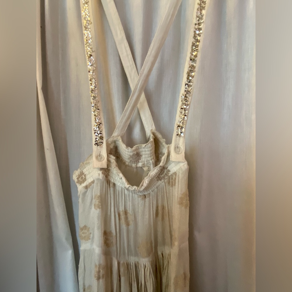 Free People New Romantics Cream & Gold Sequined Overalls size Woman’s Small - Picture 2 of 13